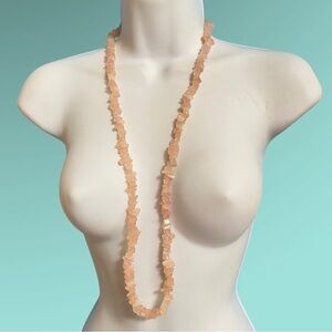 Rose Quartz Chips Chunky Long Necklace